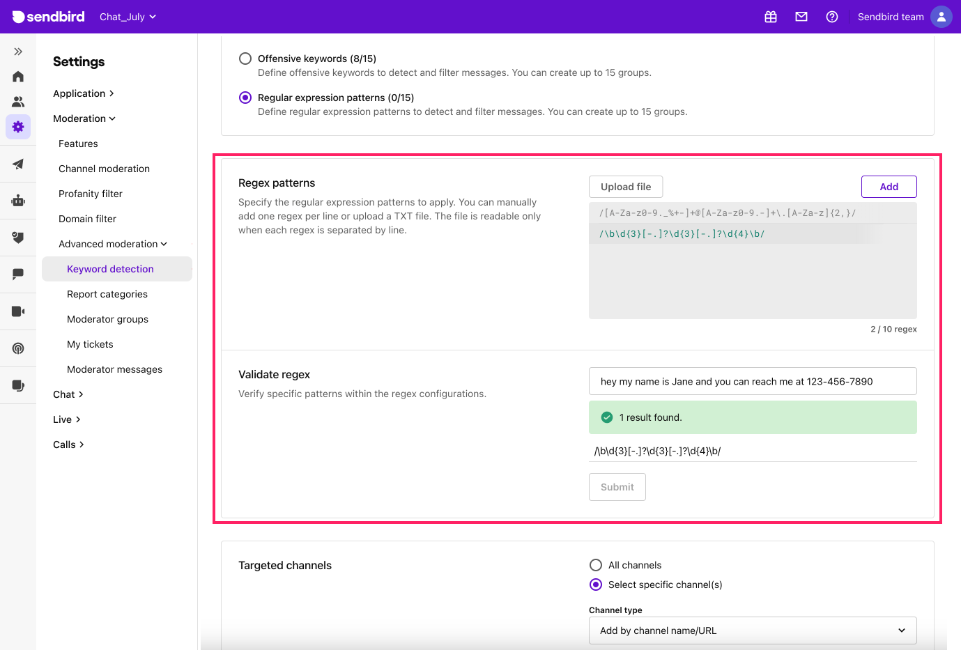 Image|A view of the Moderator groups page on Sendbird dashboard.