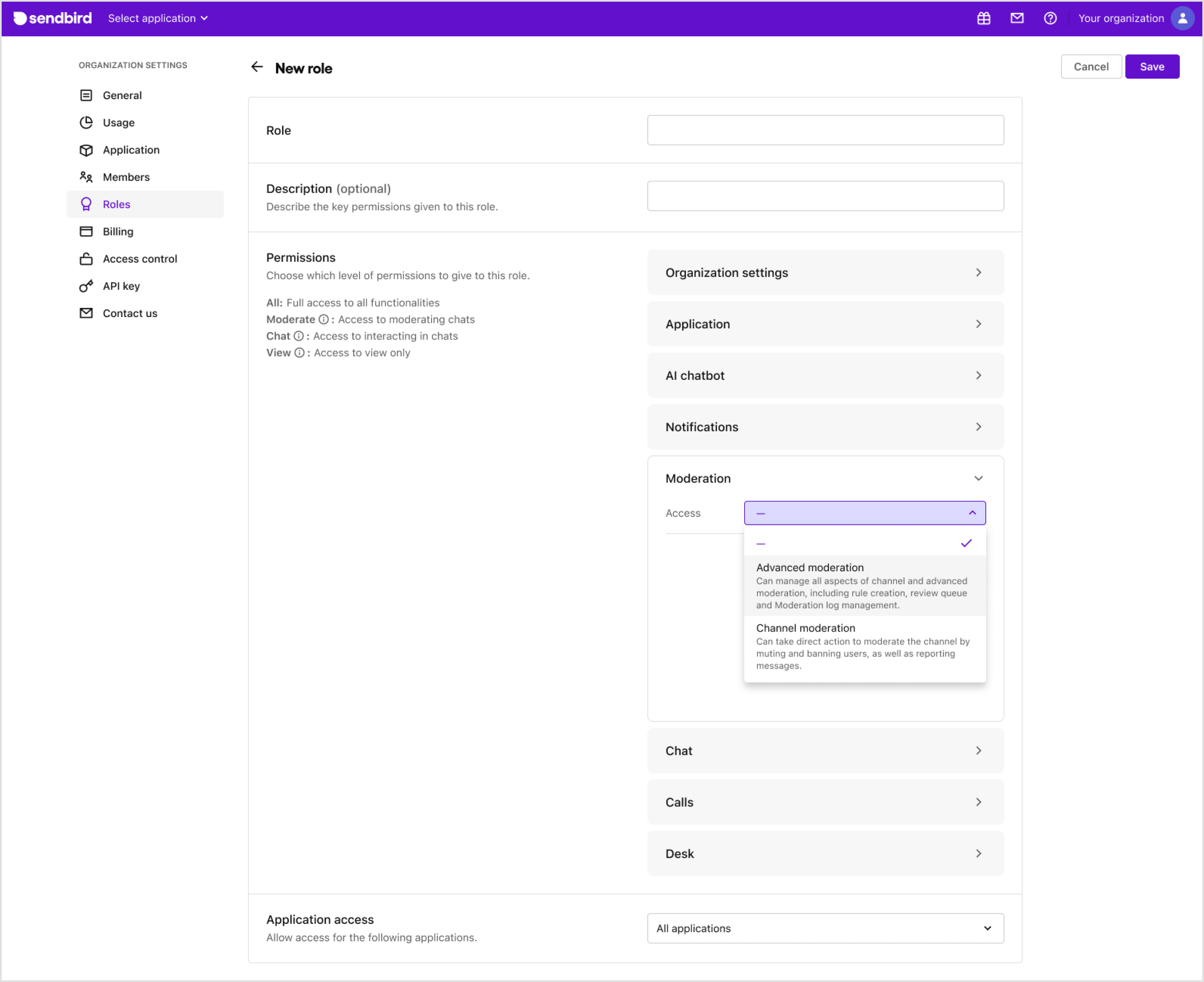 Roles and permissions | Advanced Moderation | Sendbird Docs