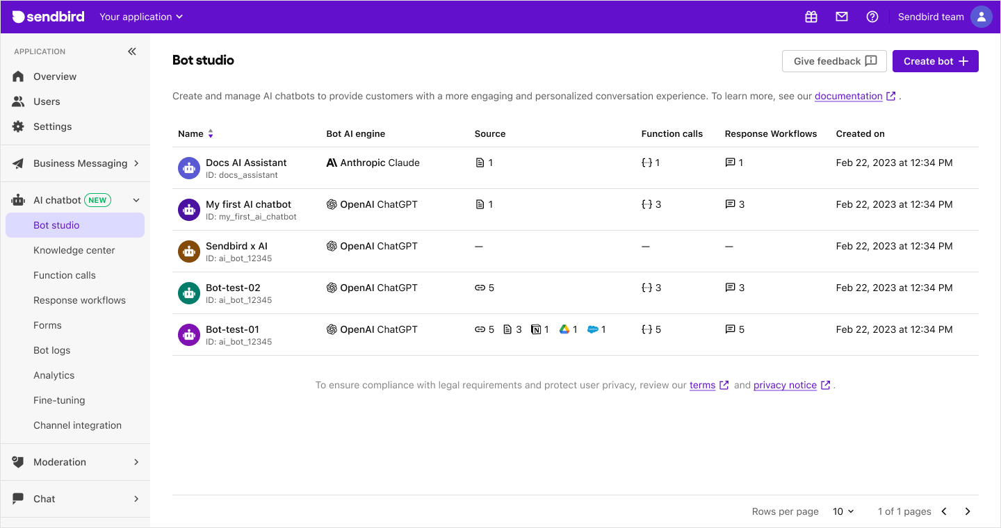 Image|Dashboard screen showing bot studio page.