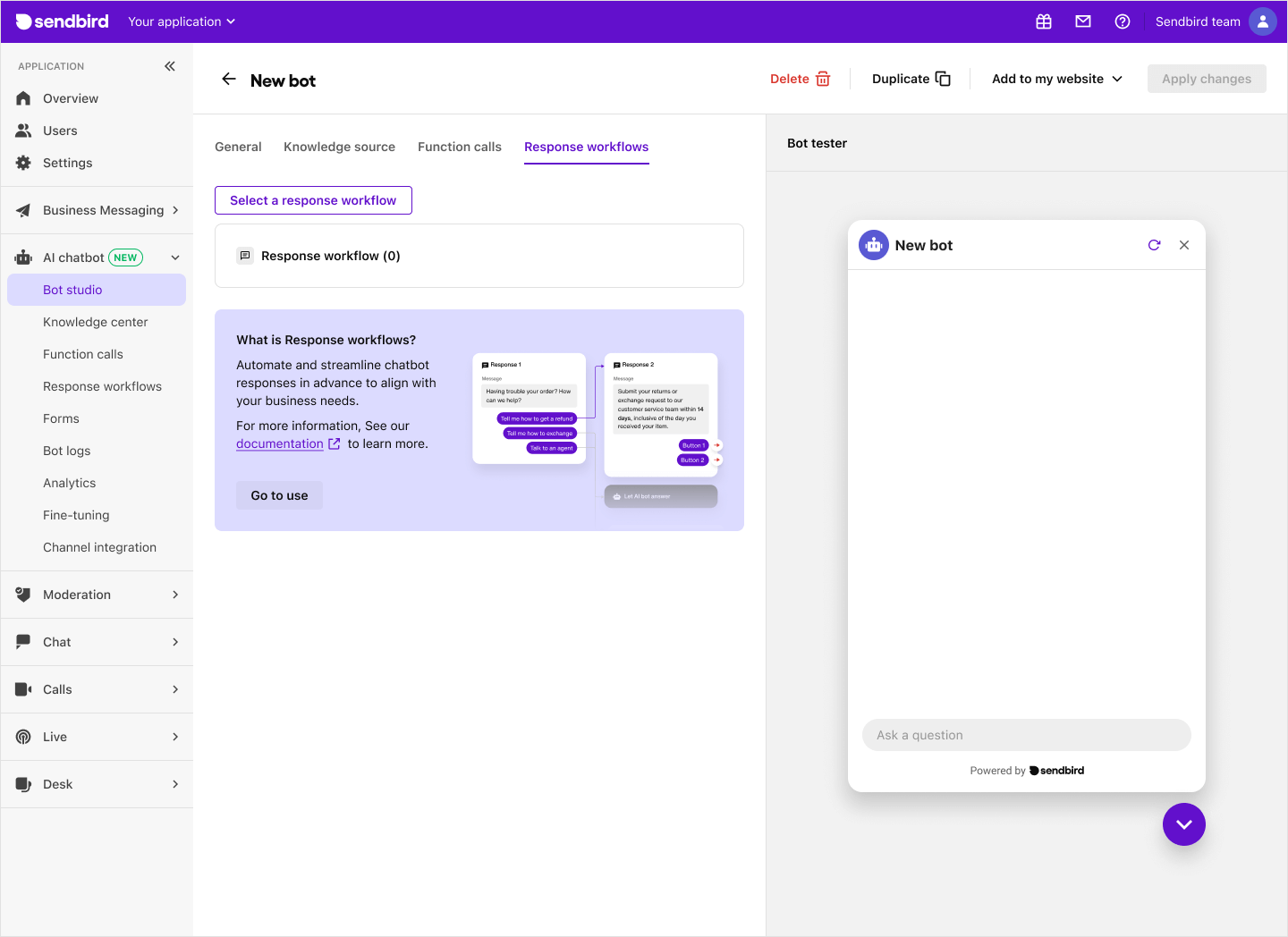 image|Bot studio screen showing the Workflow tab.