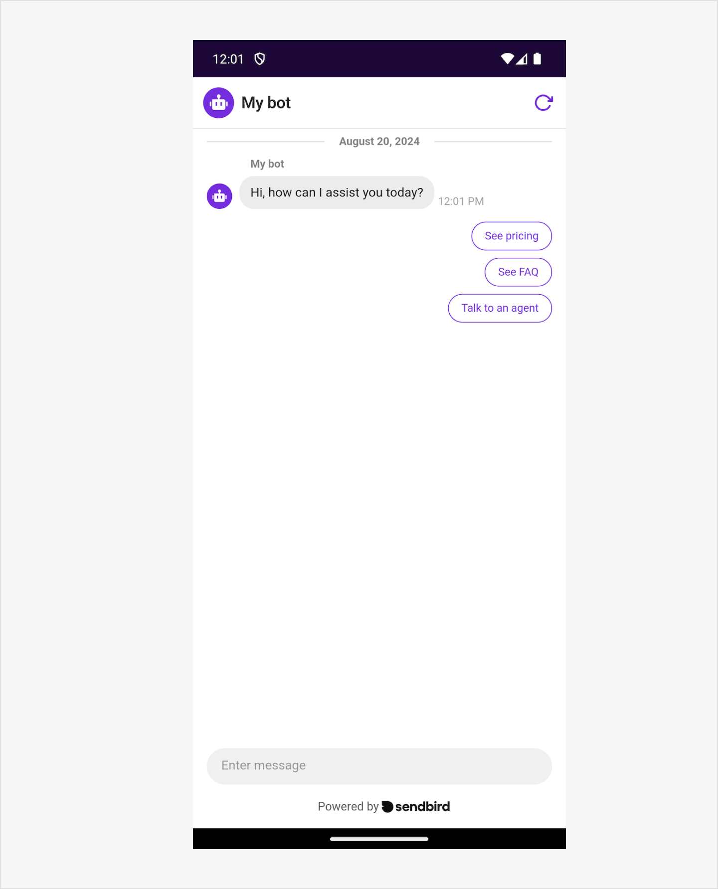 image|An image of the chatbot widget on an android app.