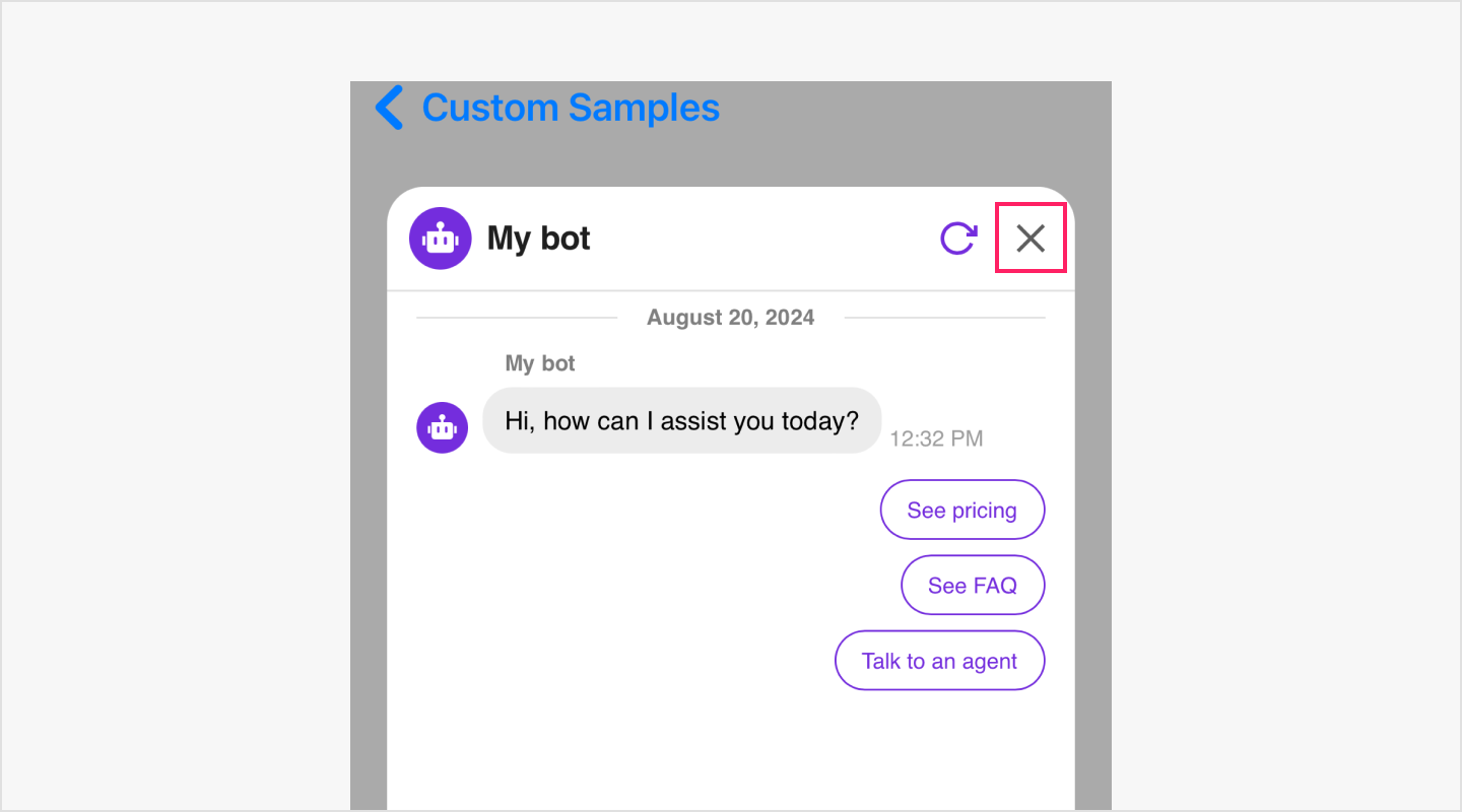 image|Close button in the chatbot widget.