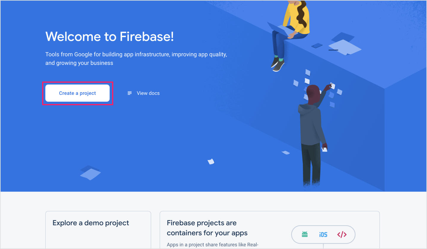 Image|Firebase console view showing creating a new project.