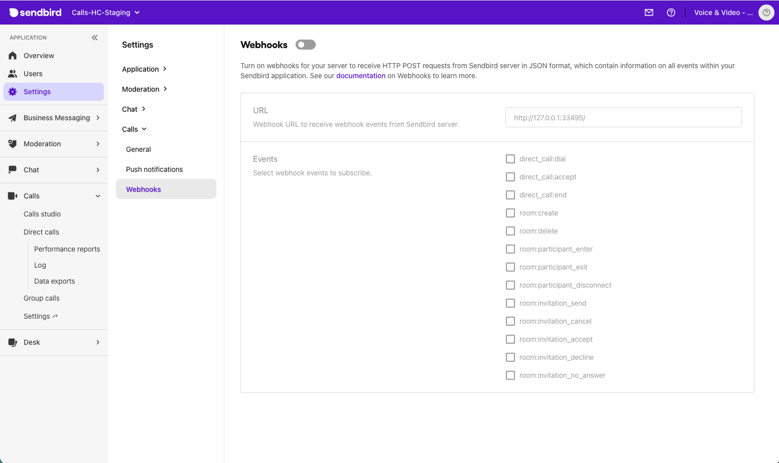 Settings | Calls Guide | Sendbird Docs