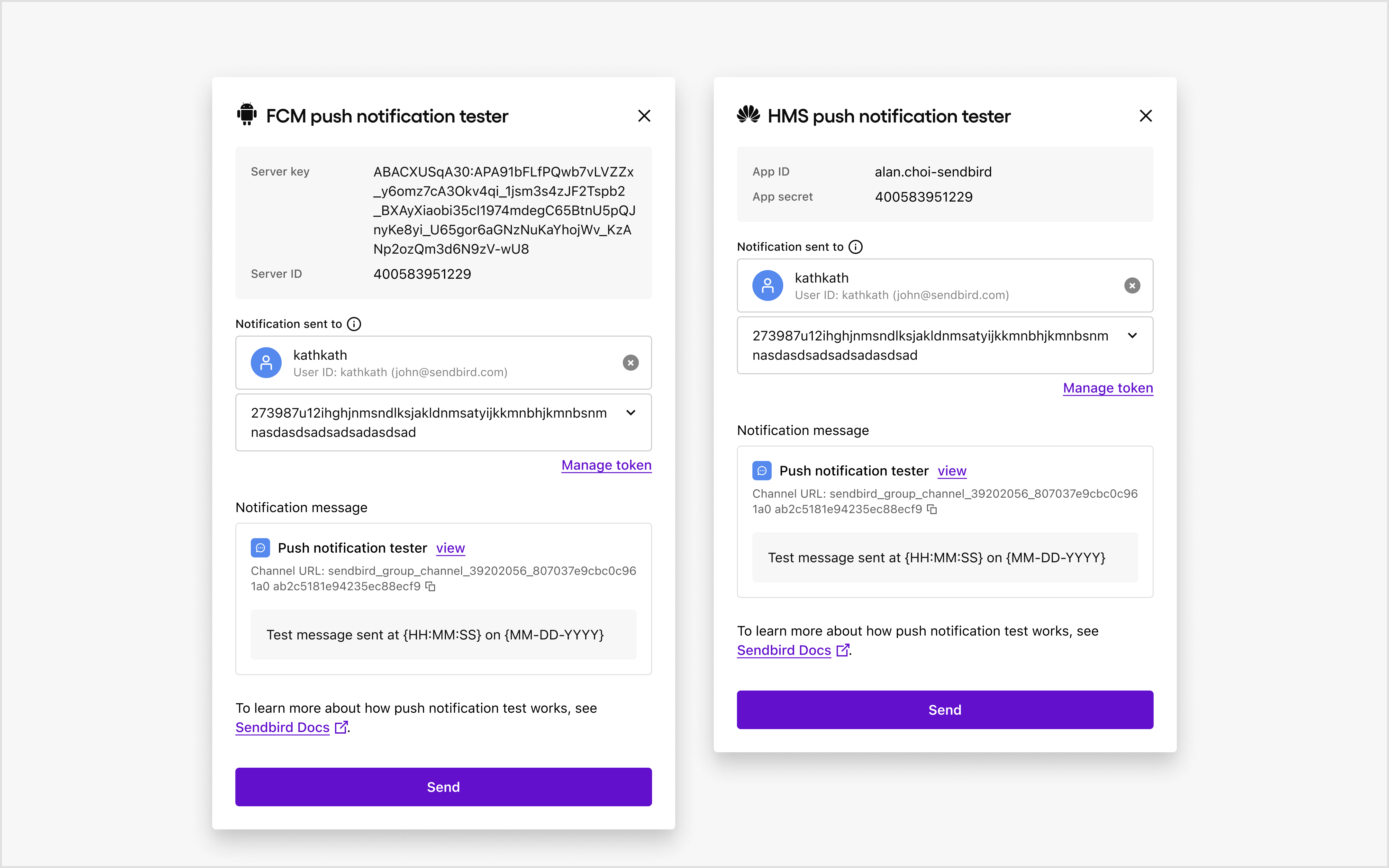 Push notification tester | Chat Android SDK | Sendbird Docs