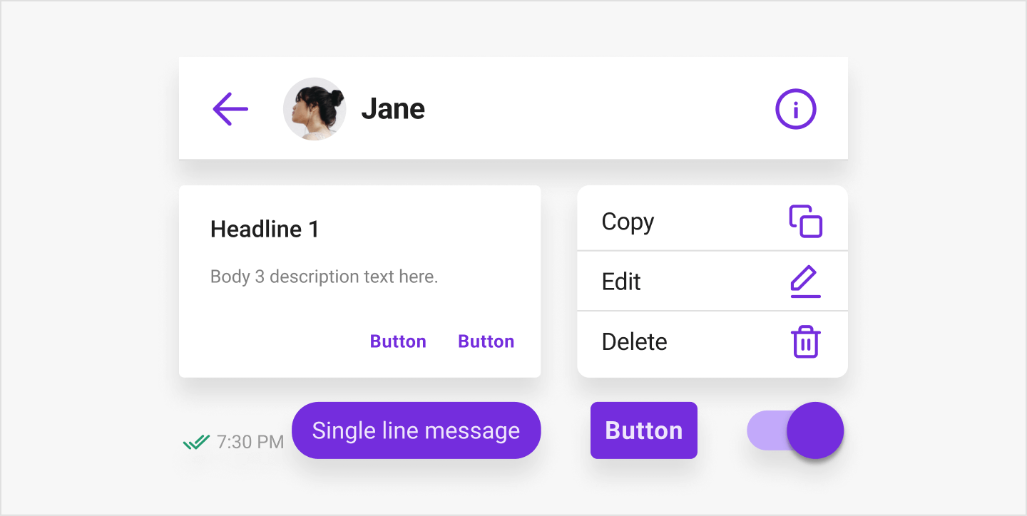 Image|Primary-main color applied to a header button and outgoing message bubble in the light theme.