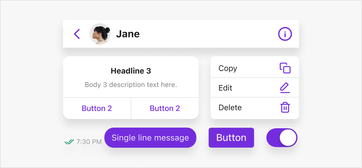 Image|Primary-main color applied to a header button and outgoing message bubble in the light theme.