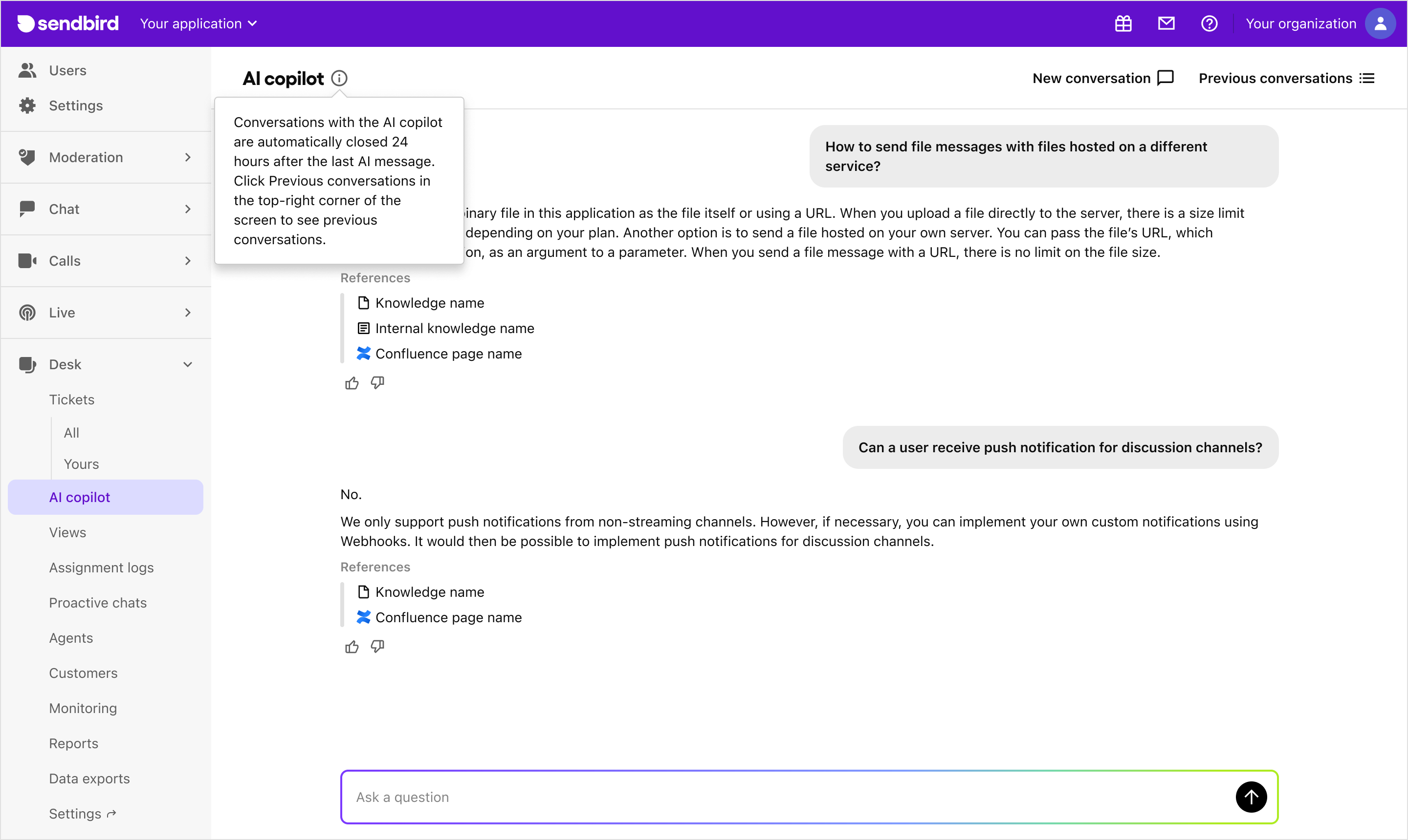 AI tools for agents | Desk Guide | Sendbird Docs