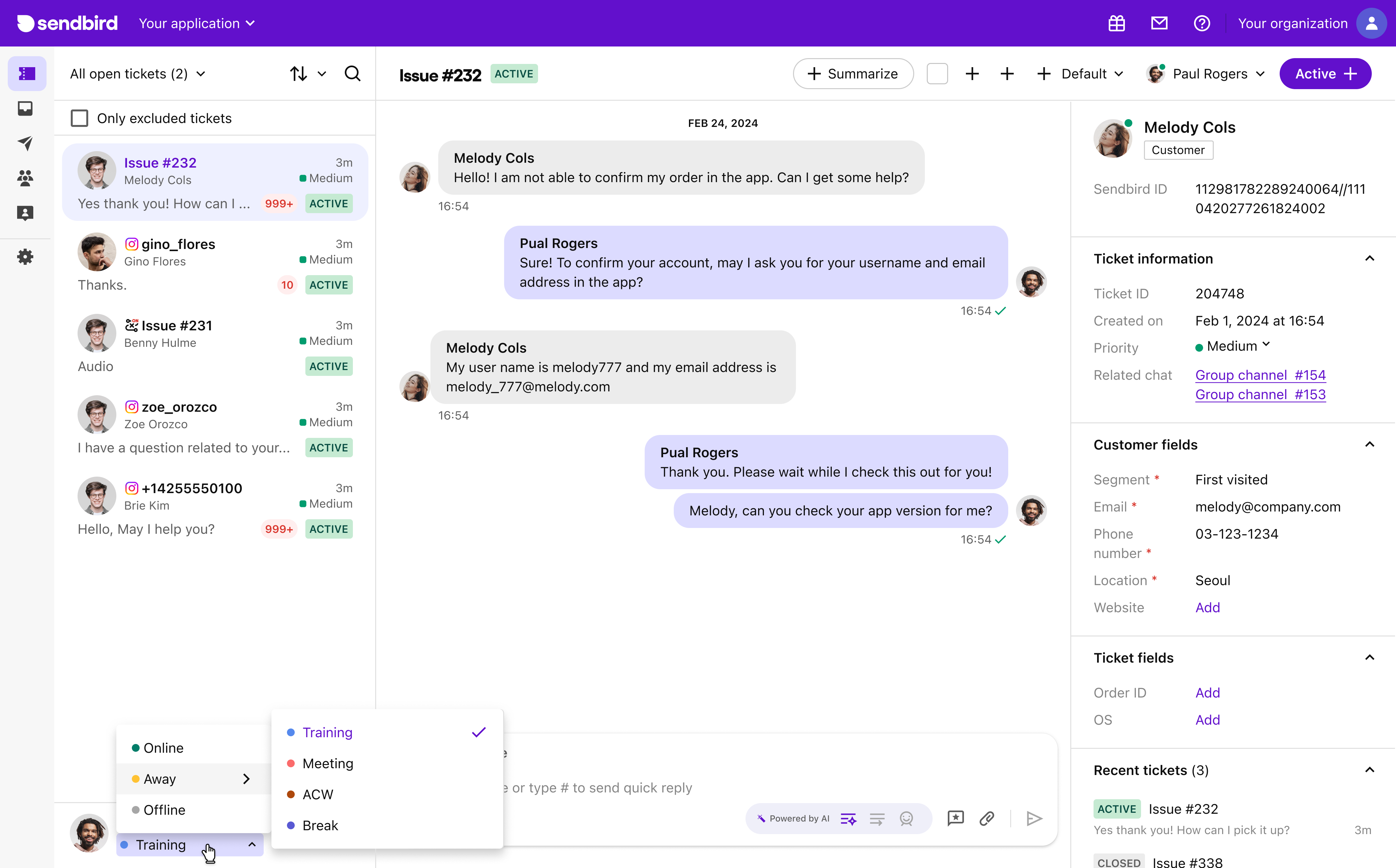 Agent view | Desk Guide | Sendbird Docs