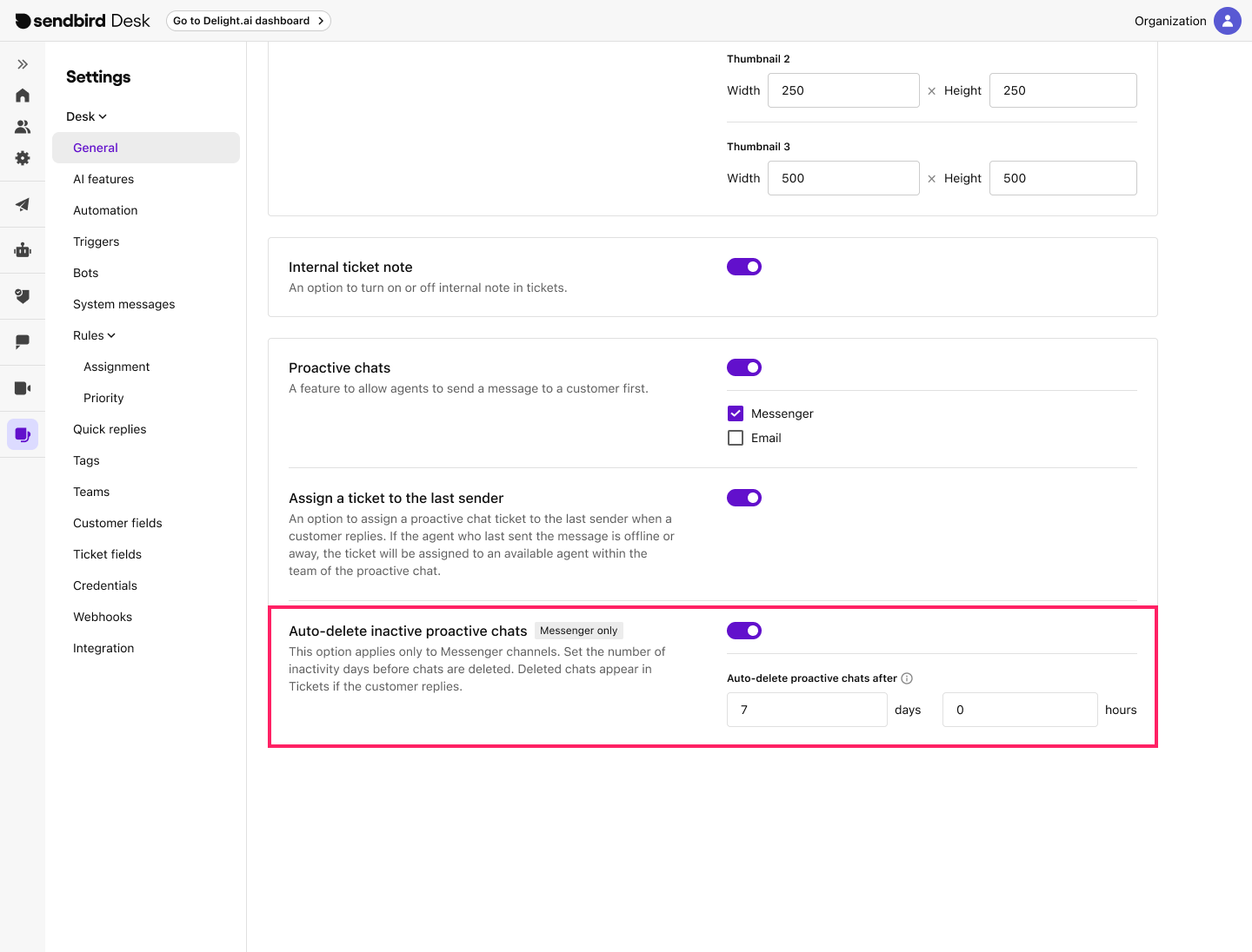 Image|Auto-delete settings for inactive proactive chats.