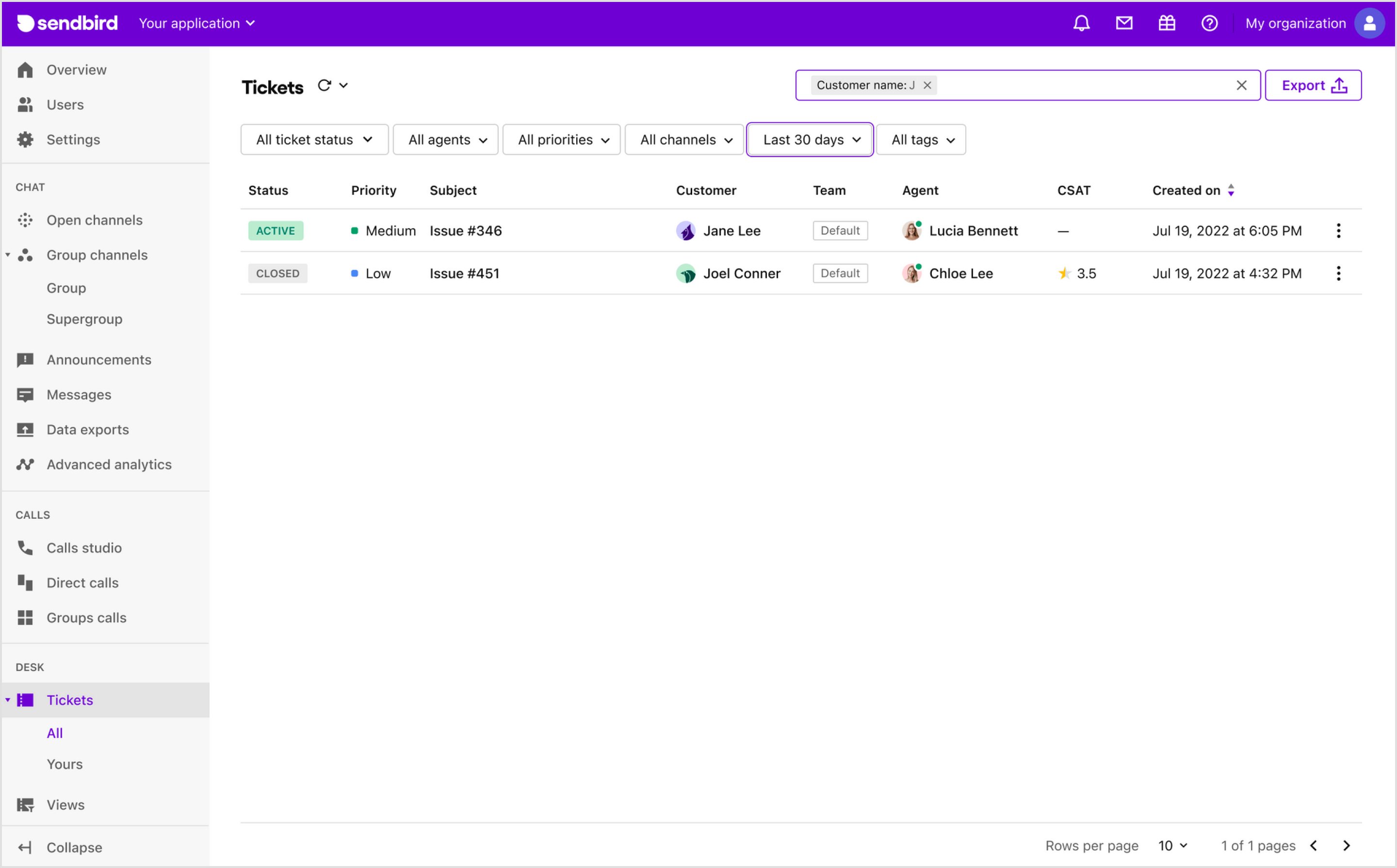 Ticket search | Desk Guide | Sendbird Docs