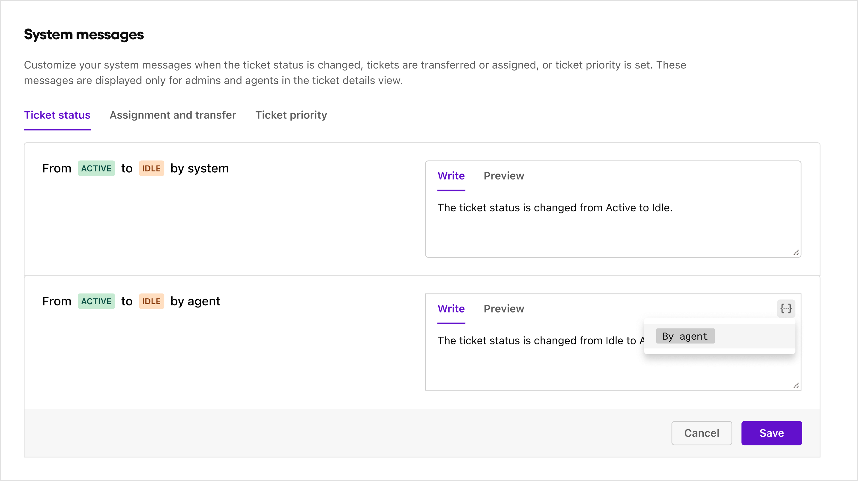 System messages | Desk Guide | Sendbird Docs