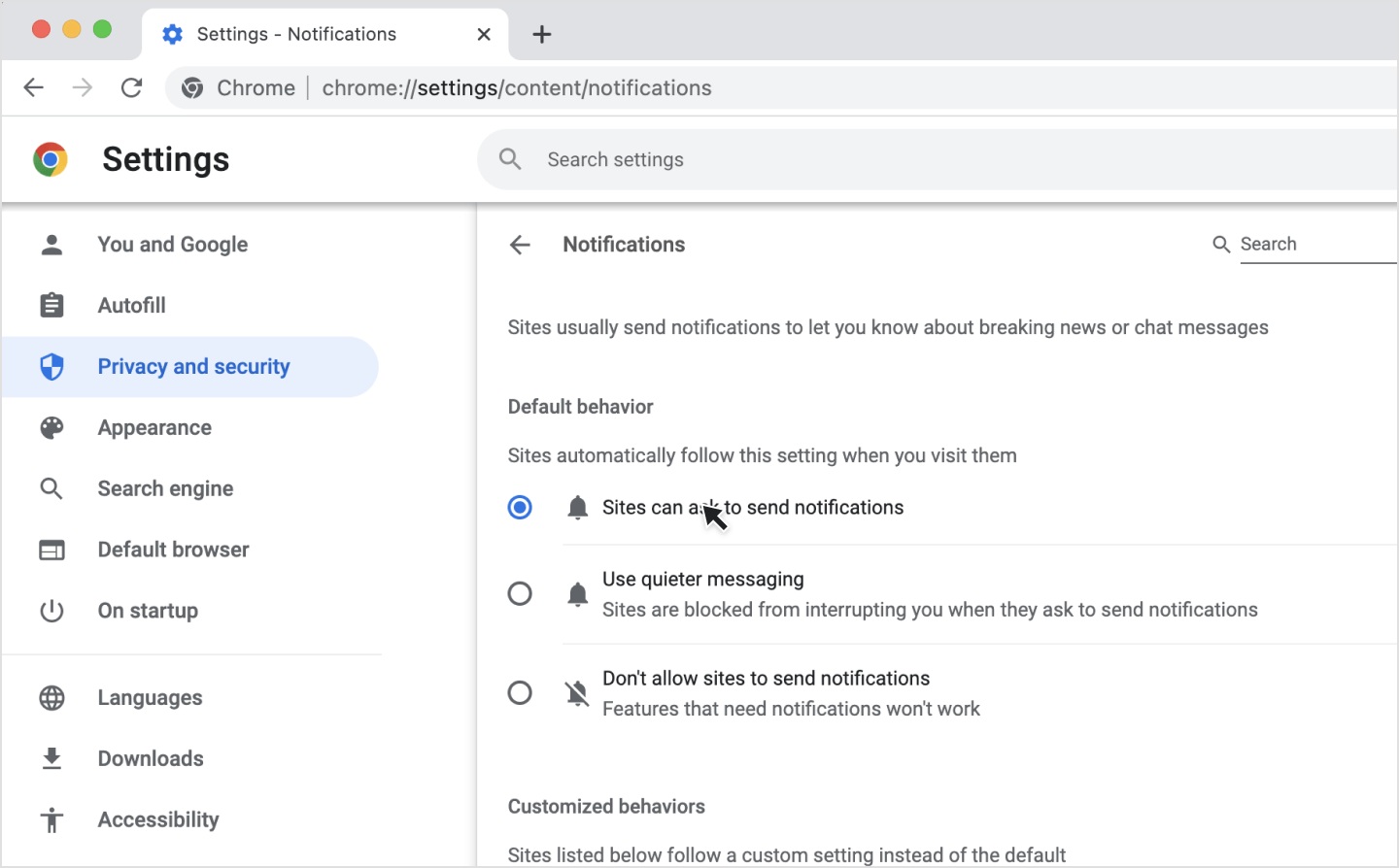 Image|Showing how to turn on notifications in Chrome