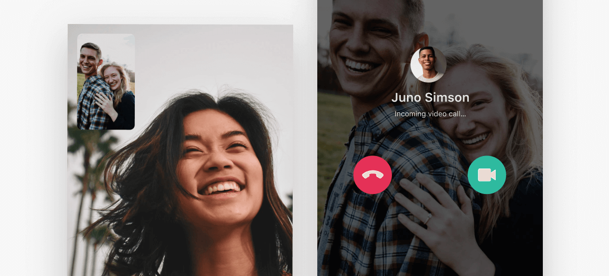 Two call views of video call and incoming call.