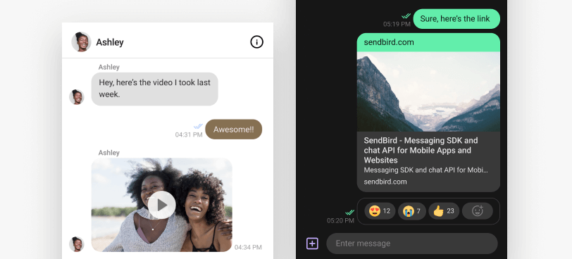 Chat views in Light and Dark theme.