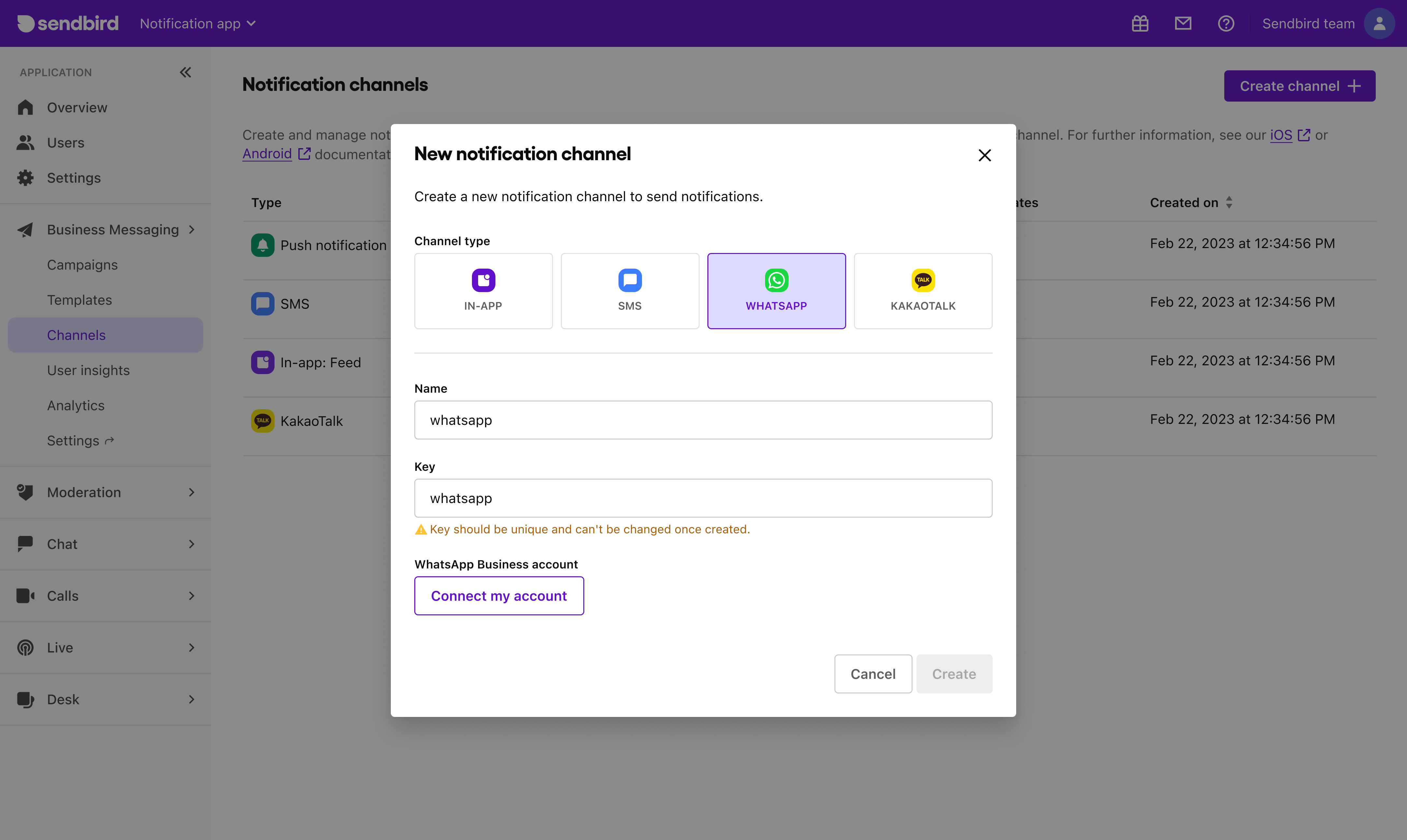 WhatsApp | Business Messaging | Sendbird Docs