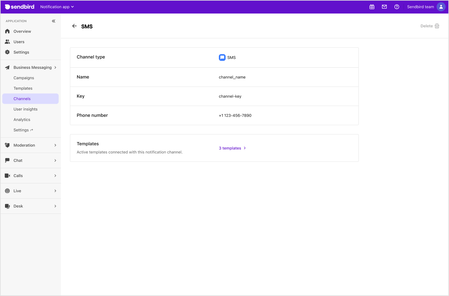 image of SMS channel in detail