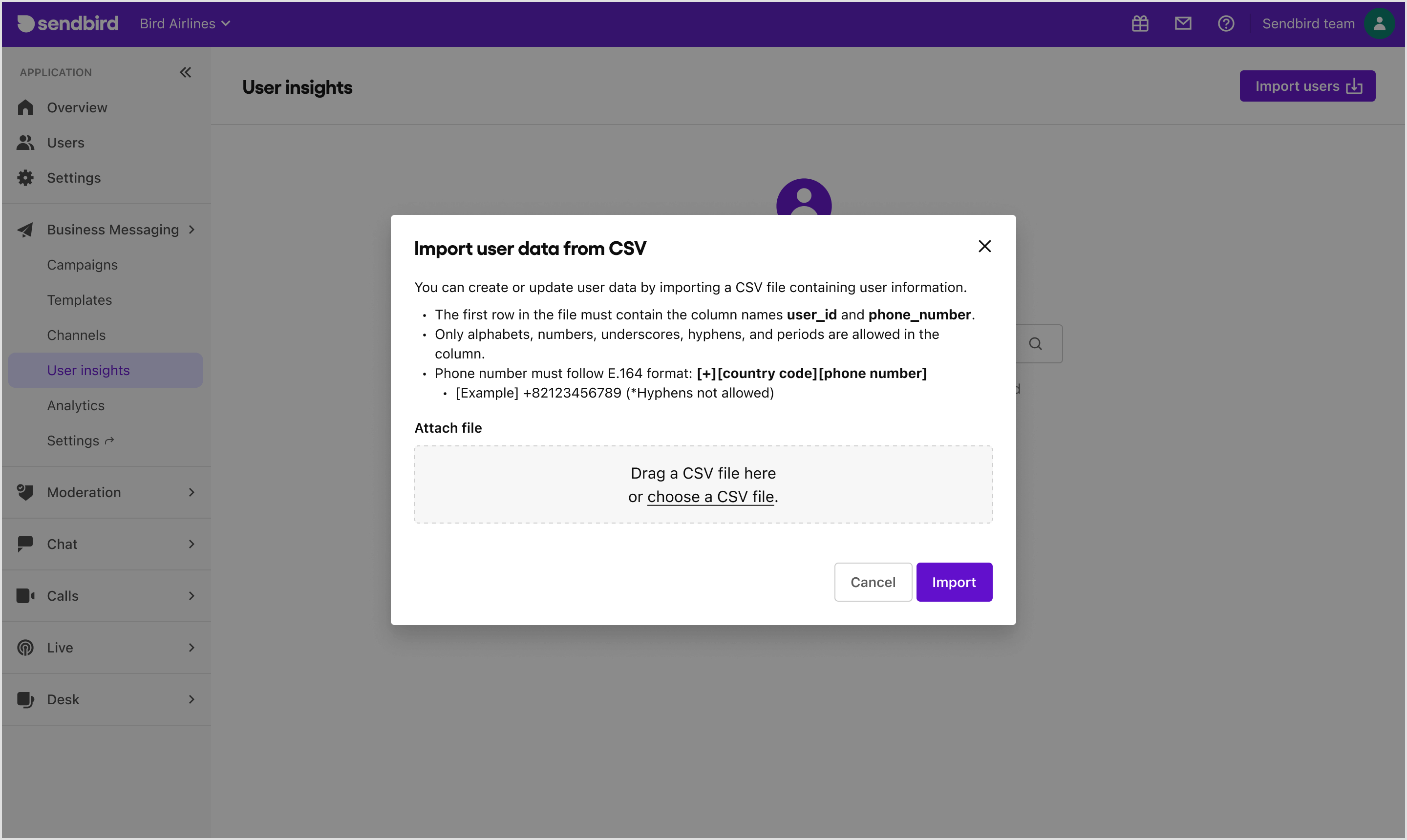 User insights | Business Messaging | Sendbird Docs