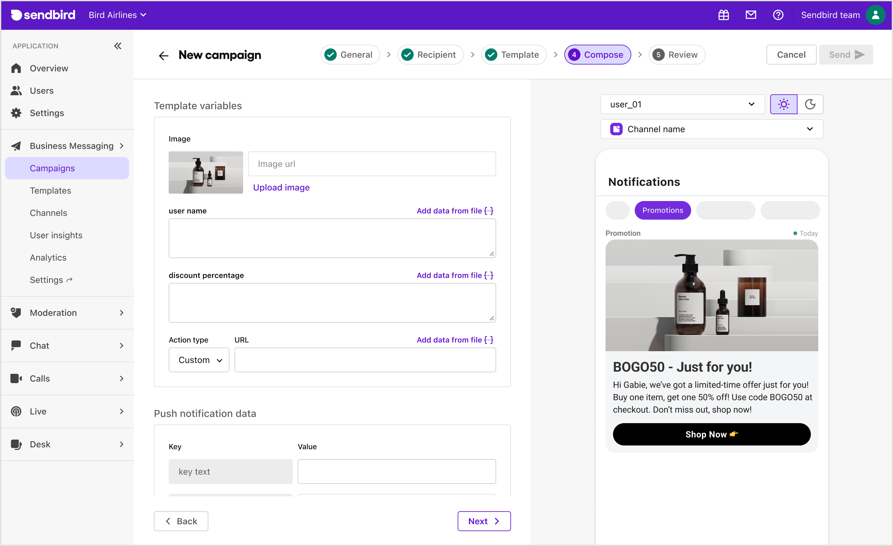 Send a notification on Sendbird Dashboard | Business Messaging ...