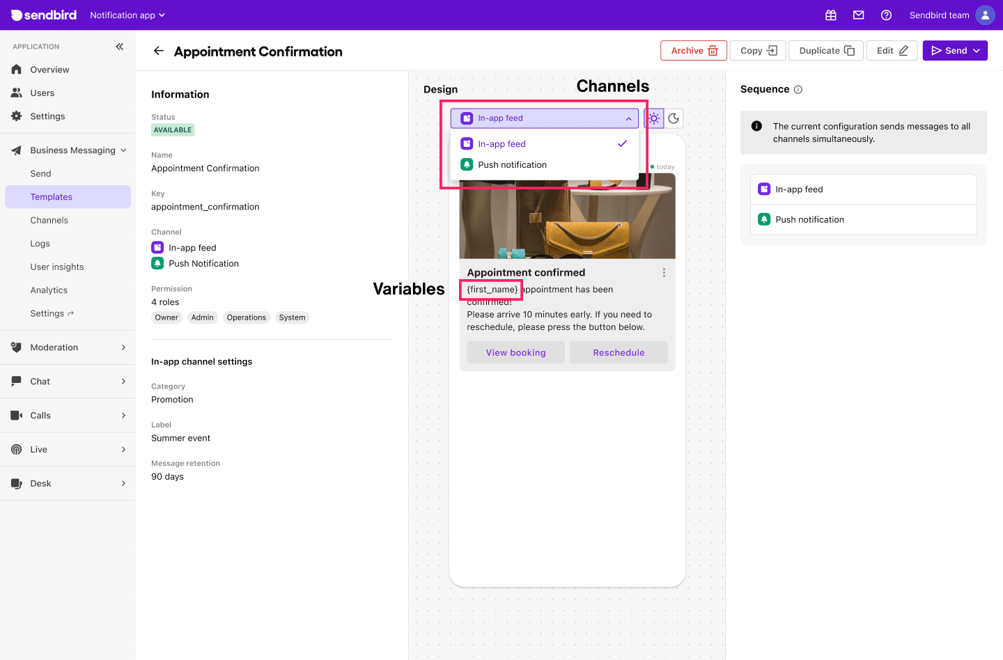 image|An actual template connected with various channels and their variables