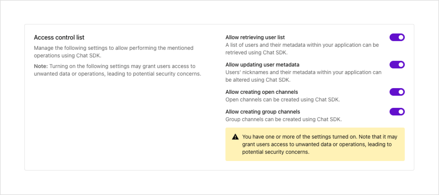 access control list setting page