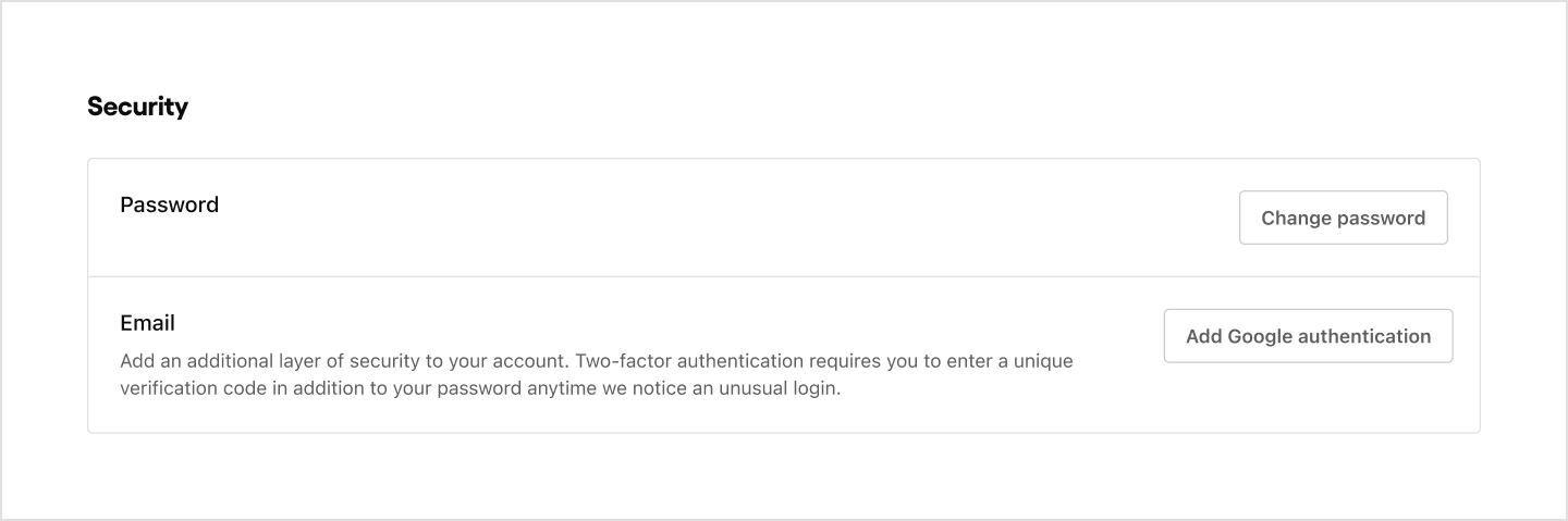 two factor setting page on security page