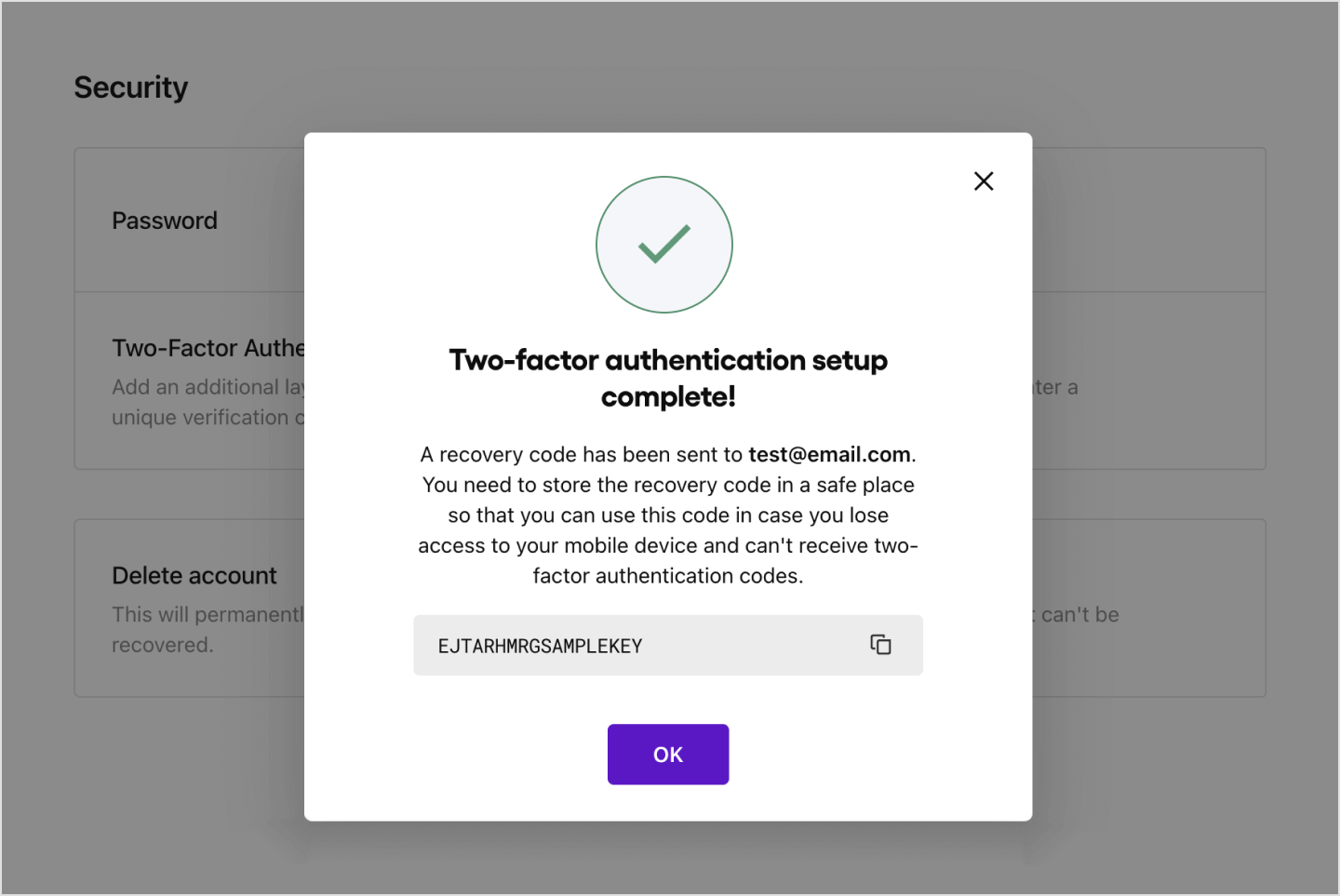 two factor setup complete