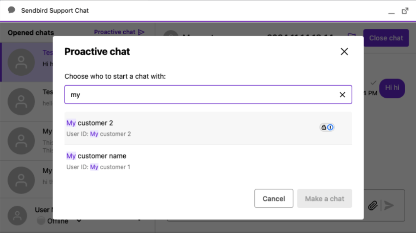 image|A screenshot of the proactive chat user selection screen.