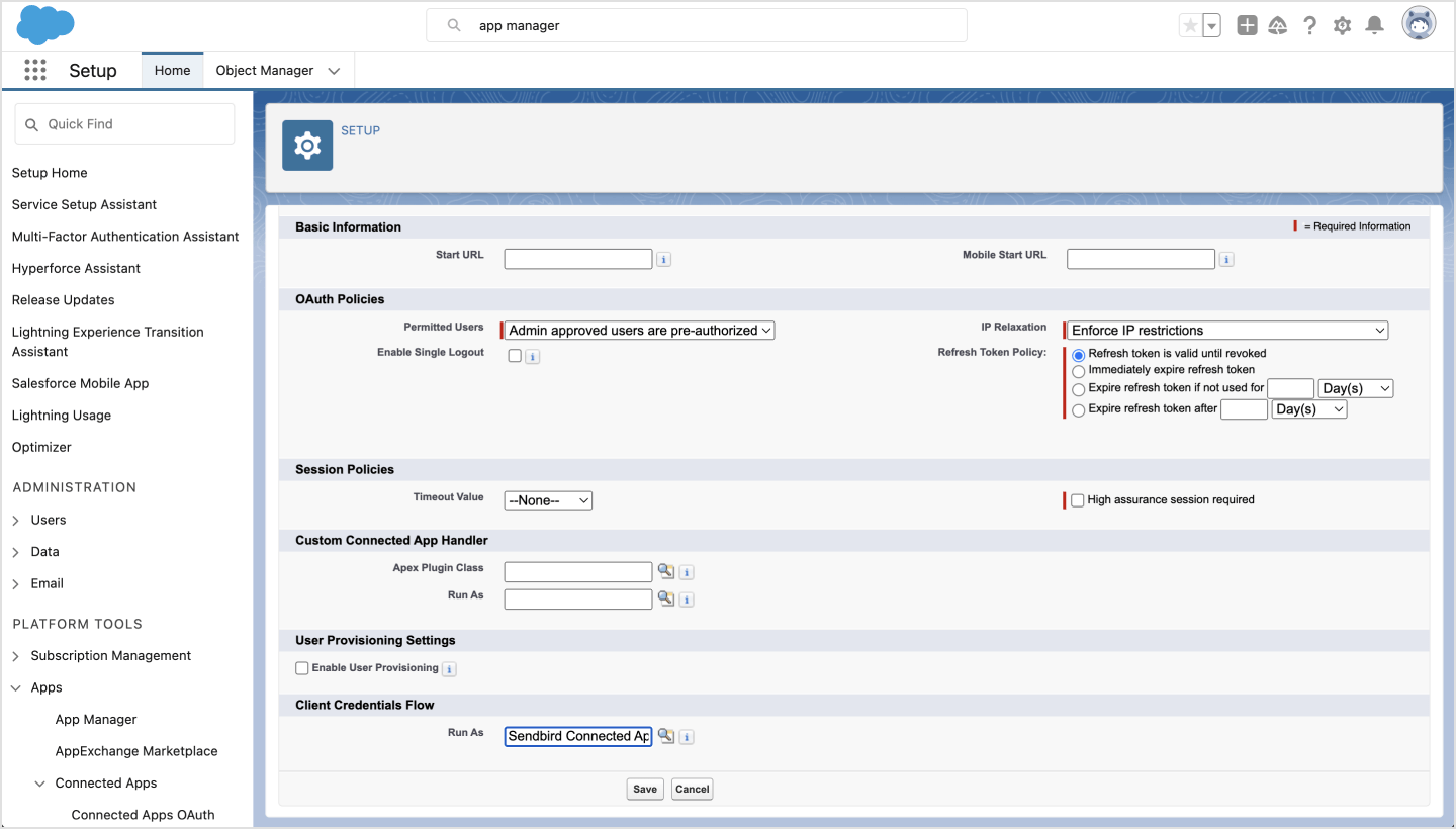 image|A screenshot of Einstein Bot setting its OAuth Policies to Admin approved users are pre-authorized