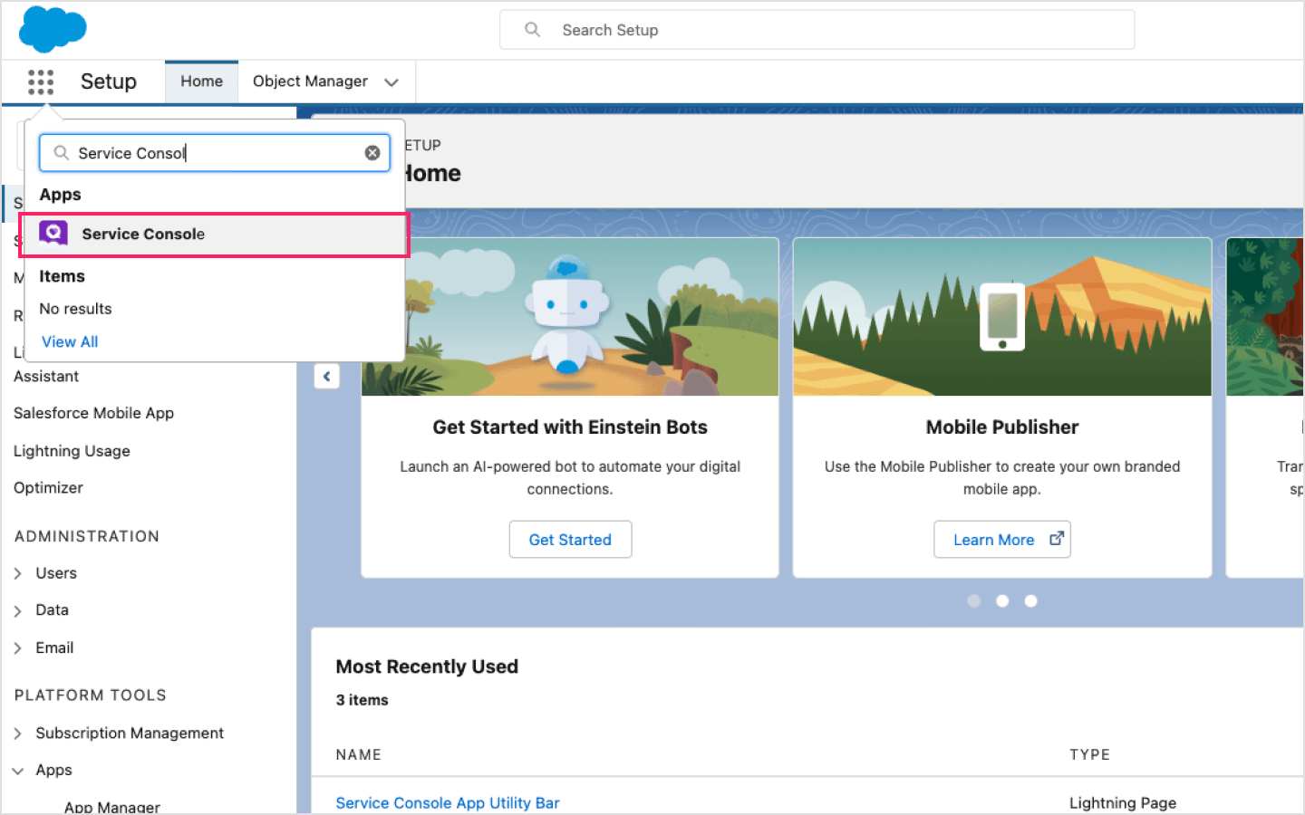 image|A screenshot of finding Service Console under Apps on Salesforce
