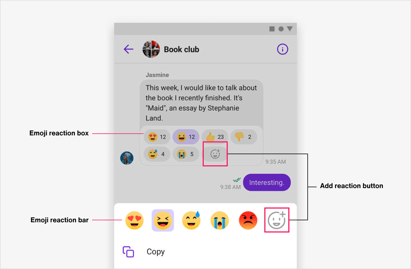 Image|Reaction components in a chat view.