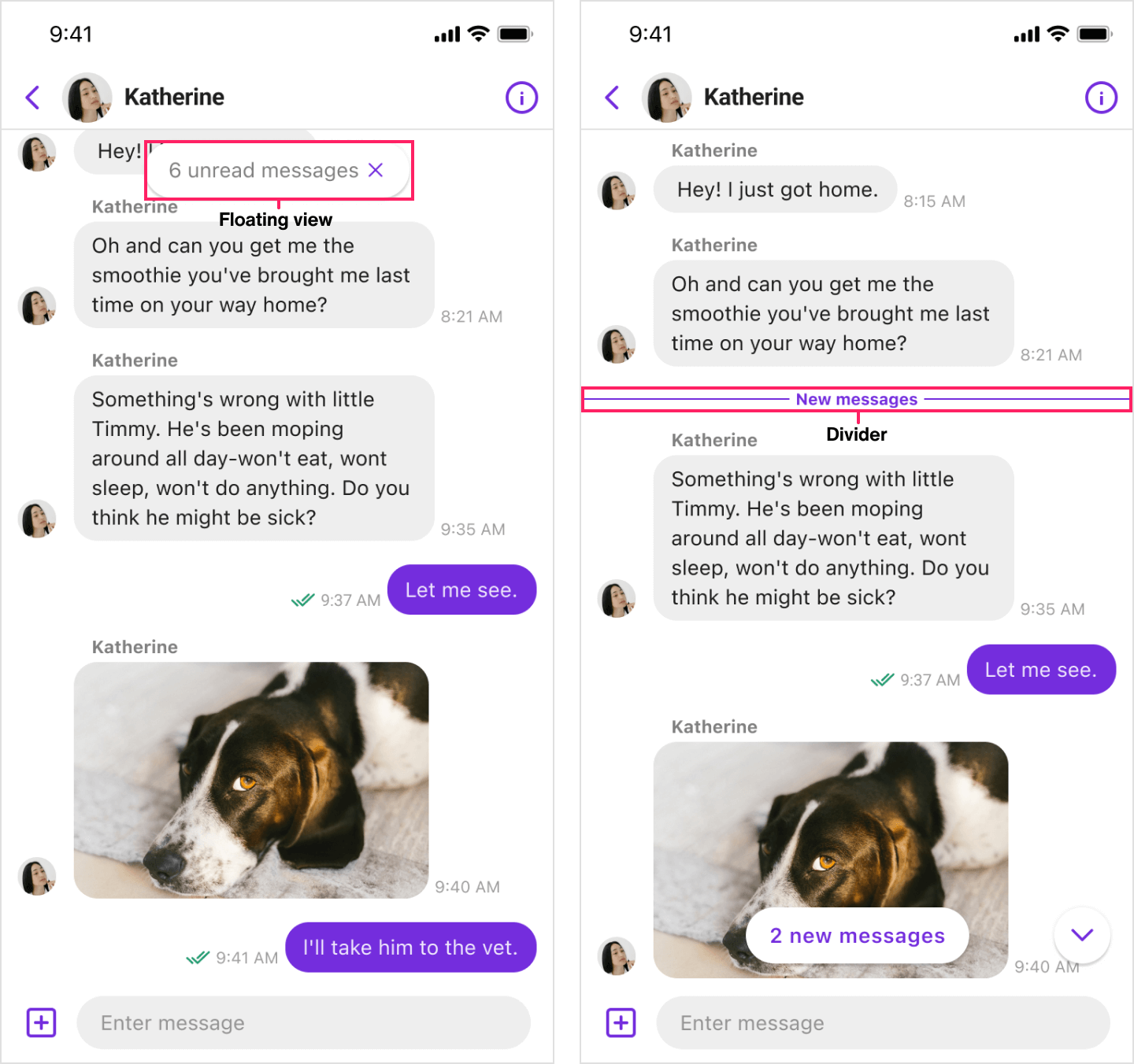 Image|Showing the number of unread messages in the group channel and a line that divides the read messages from the unread.