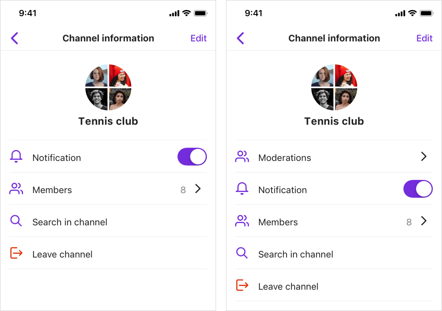 Image|SBUChannelSettingsViewController, which provides you two types of channel information view with moderation menu and another without it.