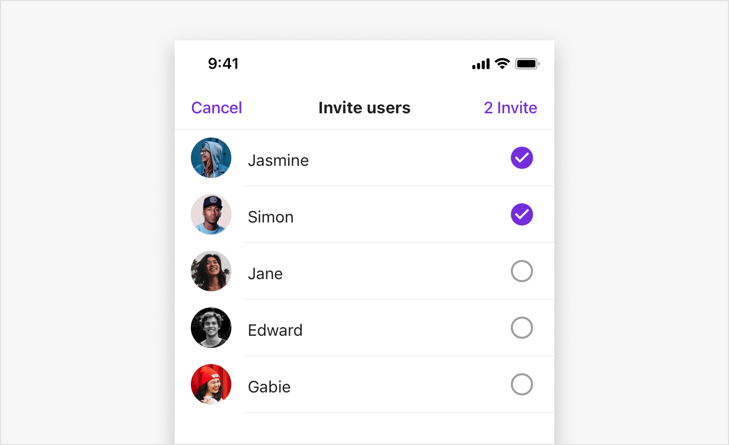 Image|SBUInviteUserViewController, which let you list users to invite to a group channel in view.