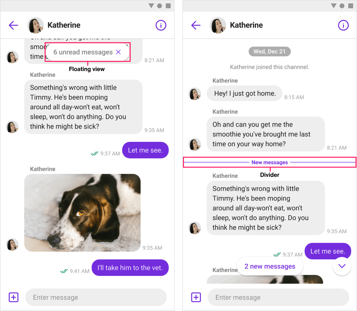 Image|Showing the number of unread messages in the group channel and a line that divides the read messages from the unread.