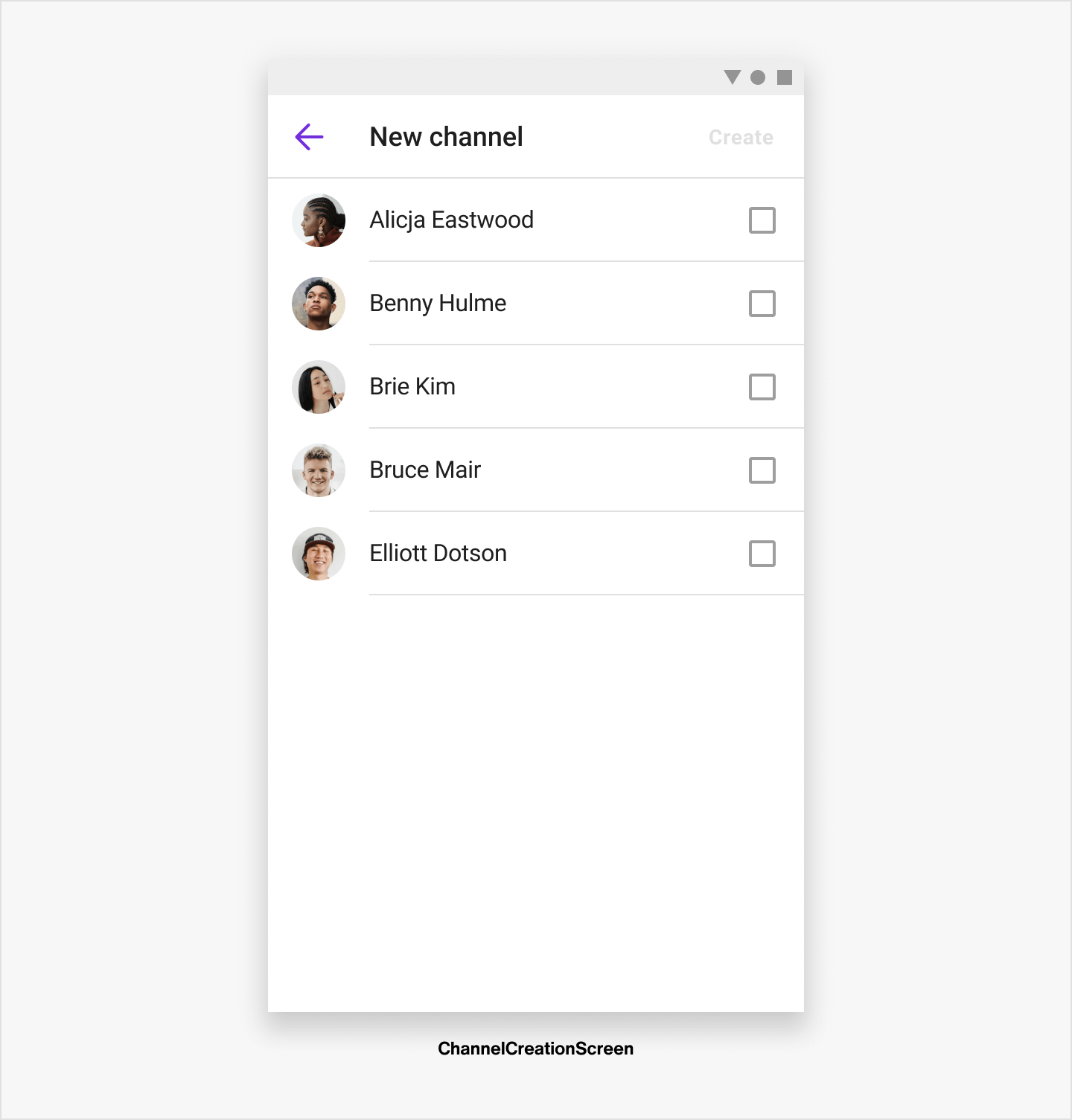 Image|Create group channel screen showing all the components.