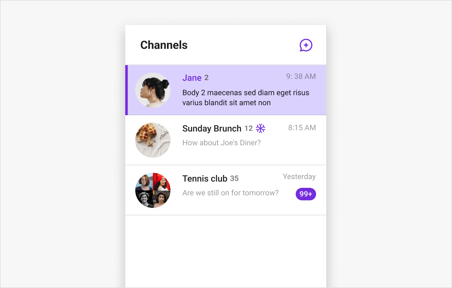 image|A screenshot of a channel list with a title and a right button in its header